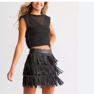 DKNY Black Beaded Fringe Mini Skirt